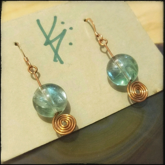 Fluorite crystal sphere Artisan earrings